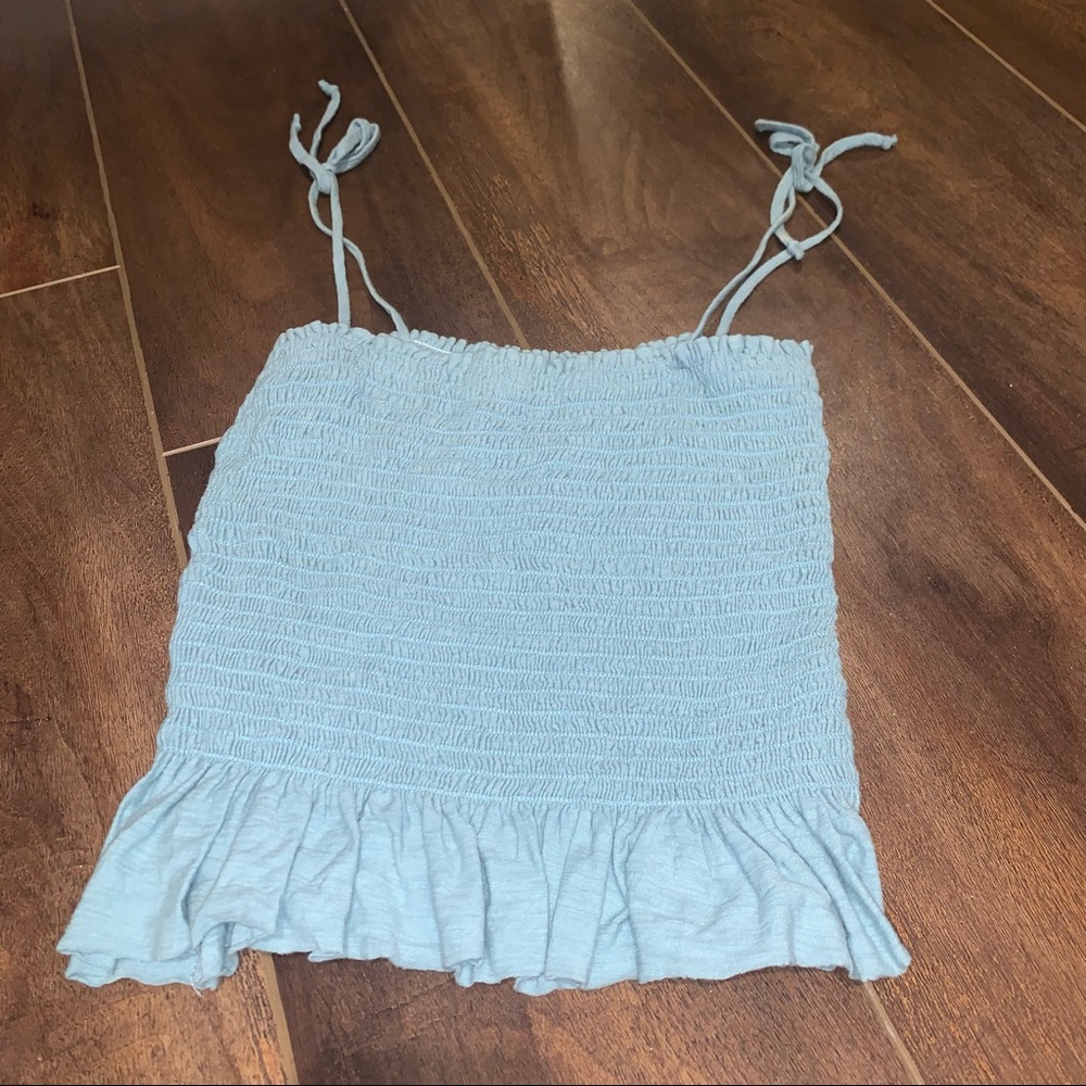 Blue Ruched Spaghetti Strap Tank Top - XS